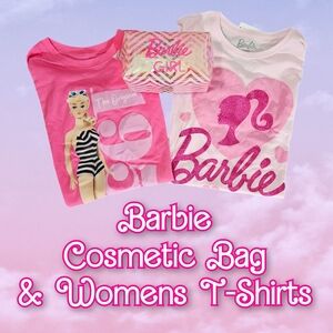 Barbie Cosmetic Makeup Bag & Womens Size Medium T-Shirts Bundle